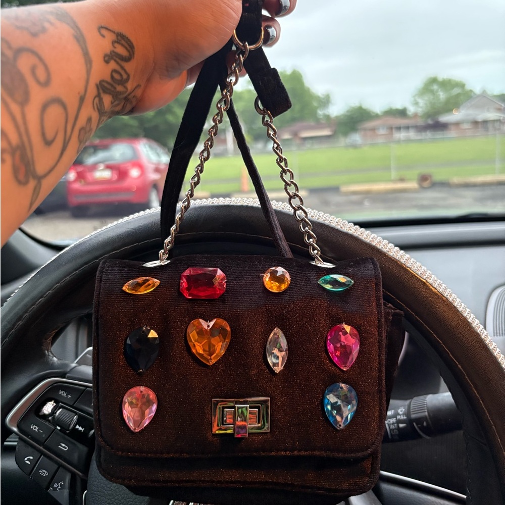 Black Handbag with Colorful Gem Accents